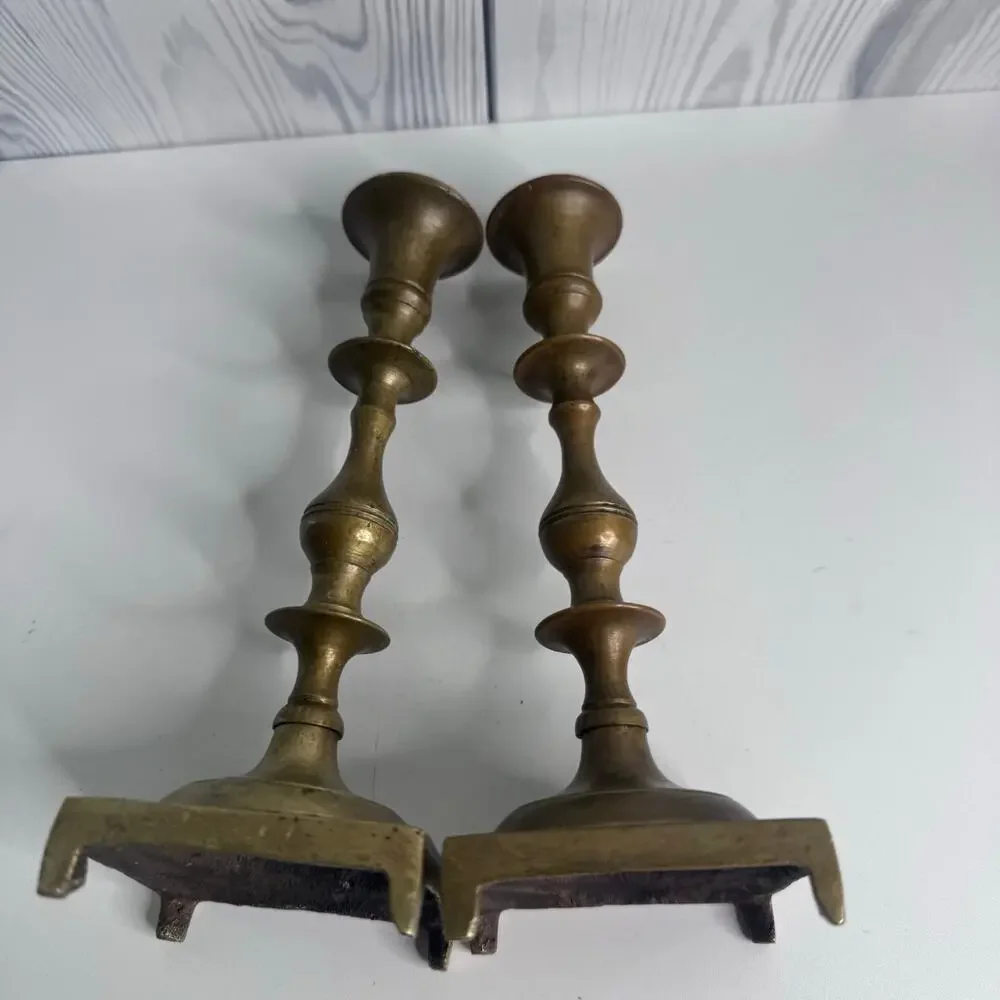 Vintage Pair Brass Candlesticks Holders Home Decor House Office MCM Mid Century